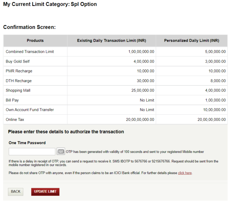 Increase Daily Transaction limit for your ICICI Bank account