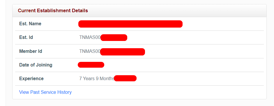 Member Passbook Current Establishment