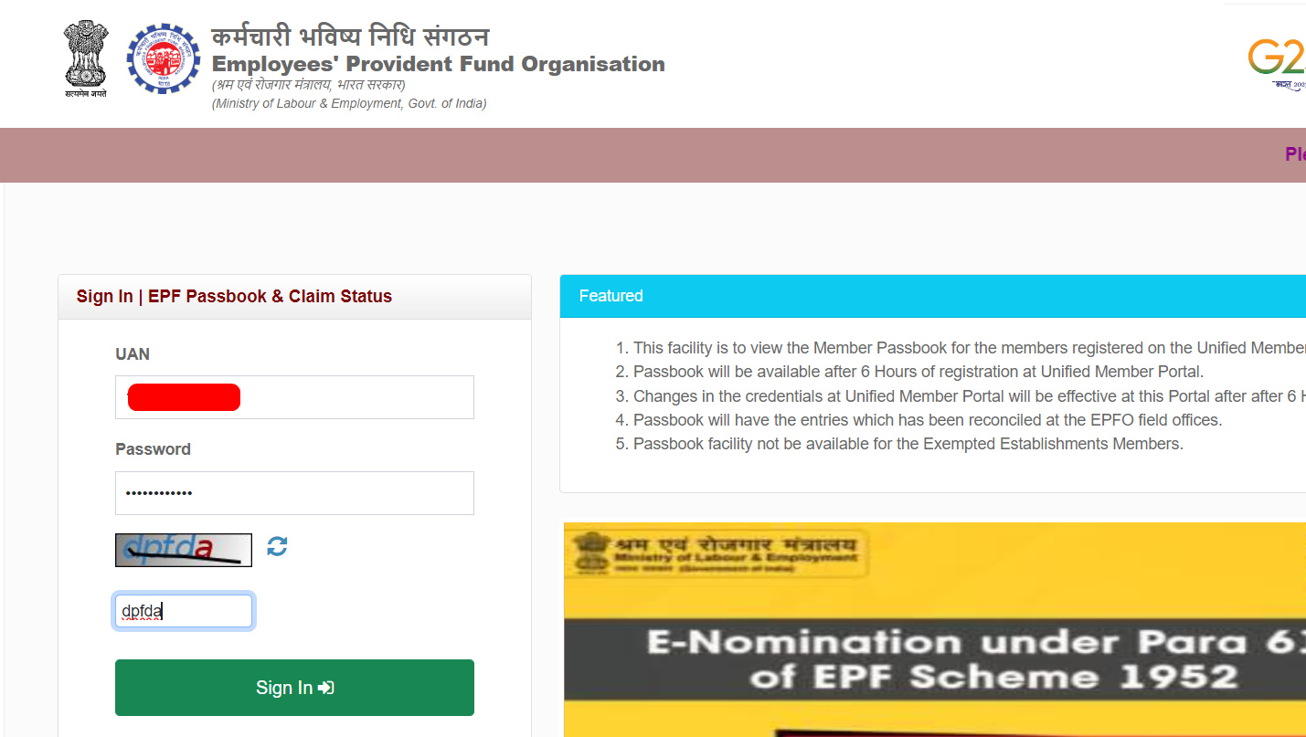 Member Passbook EPFO Login